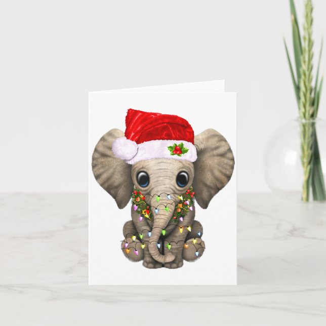 Cute Elephant Christmas Light Funny Elephant Lover Kort (Framsida)