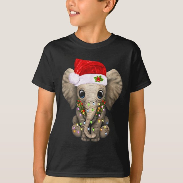 Cute Elephant Christmas Light Funny Elephant Lover T Shirt (Framsida)