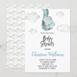 Cute Elephant Clouds Himmel Neutralt Baby Shower Inbjudningar