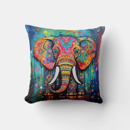 Cute Elephant Colorful Funky Mixed Media Animal Th Kudde