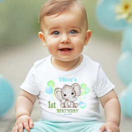 Cute Elephant Colorful Summer 1st Birthday Boy T Shirt