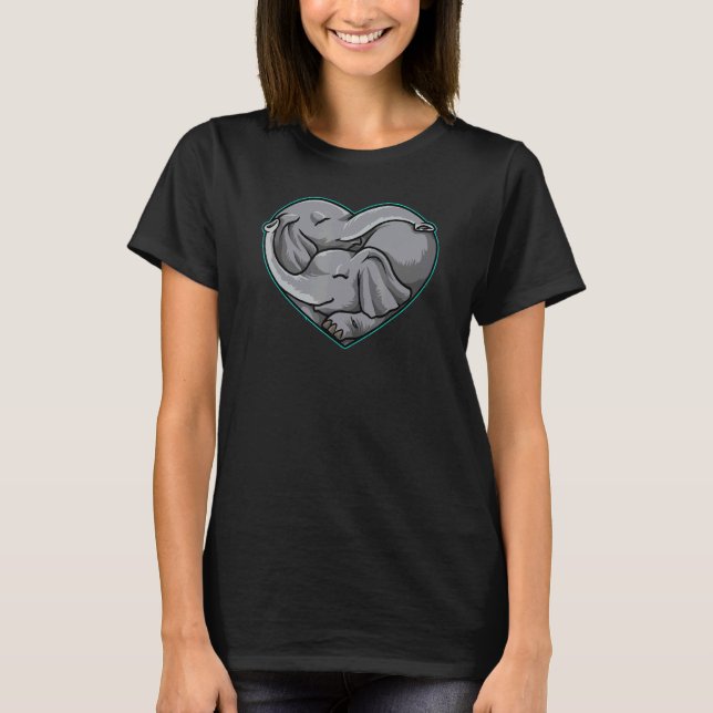 Cute Elephant Couple Heart Shape Kärlek Animals T Shirt (Framsida)