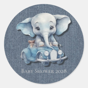 Cute Elephant Denim Vintage bil Boy Shower Runt Klistermärke