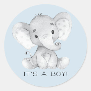 Cute Elephant, det är en Boy Favor Sticker Runt Klistermärke