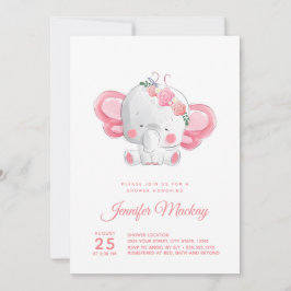 Cute Elephant, det är en flicka! Baby Shower Inbjudningar