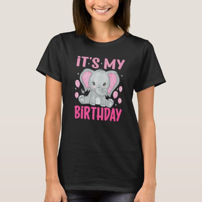 Cute Elephant Det är min födelsedag T Shirt (Framsida)