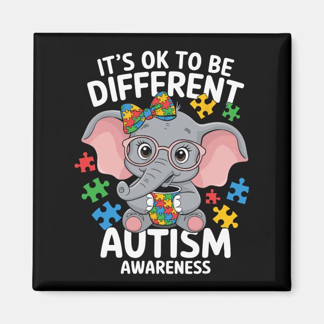 Cute Elephant Different Autism Awareness Puzzles Magnet (Framsidan)