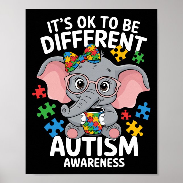 Cute Elephant Different Autism Awareness Puzzles Poster (Framsidan)