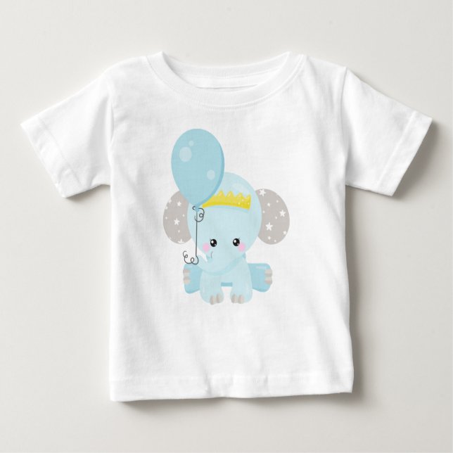 Cute Elephant, elefant med ballon, Krona, stjärnor T Shirt (Framsida)