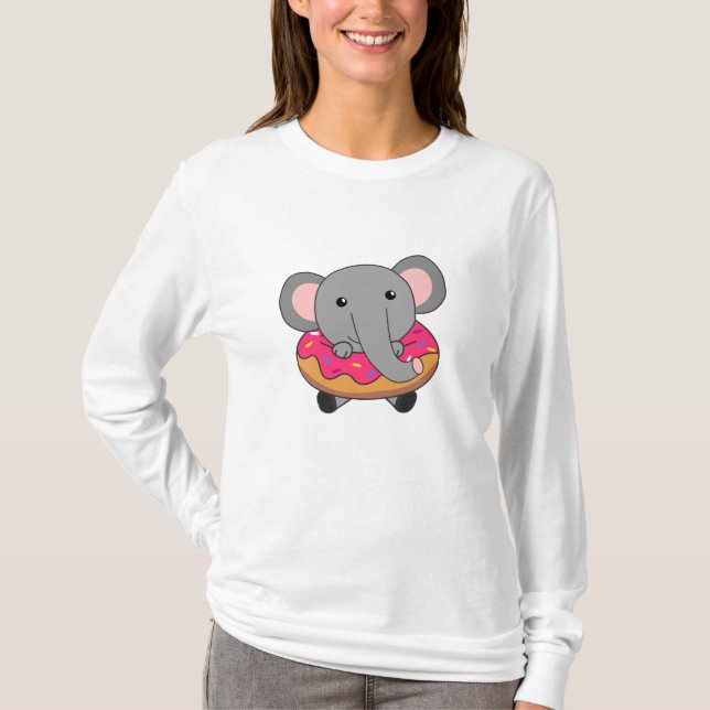 Cute Elephant Elephant Donut Candy Sprinkles T Shirt (Framsida)