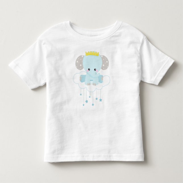 Cute Elephant, Elephant on a Cloud, Krona, Stars T Shirt (Framsida)
