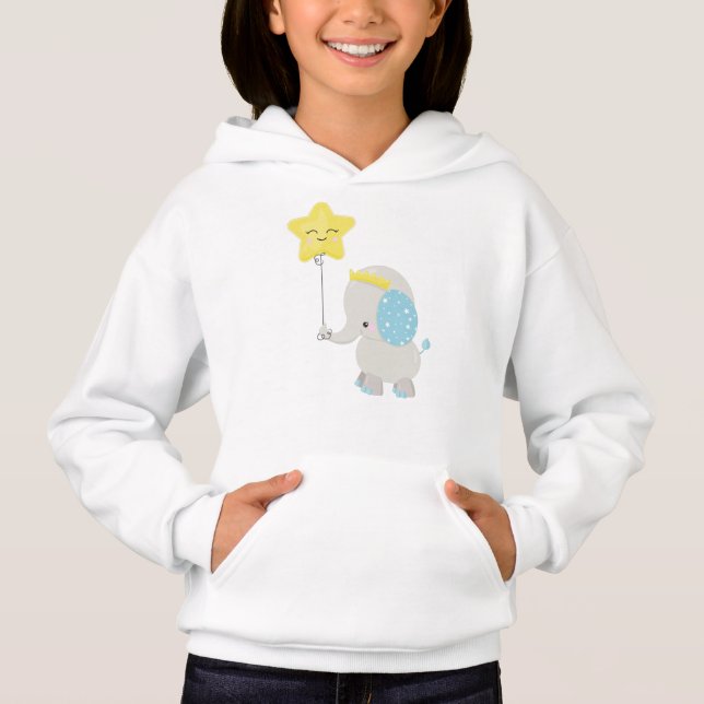 Cute Elephant, Elephant with Balloon, Krona, Star T Shirt (Framsida)