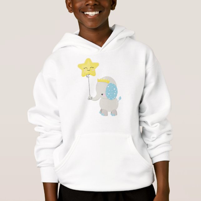 Cute Elephant, Elephant with Balloon, Krona, Star T Shirt (Framsida)