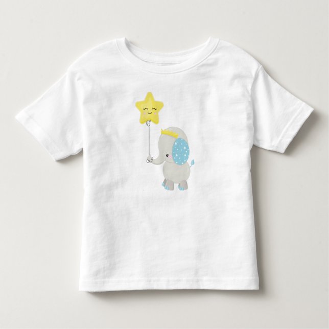 Cute Elephant, Elephant with Balloon, Krona, Star T Shirt (Framsida)