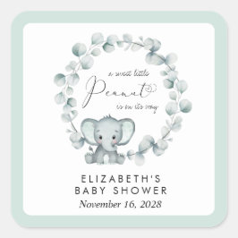 Cute Elephant Eucalyptus Baby Shower Fyrkantigt Klistermärke