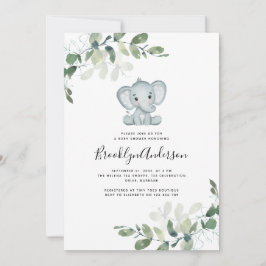 Cute Elephant Eucalyptus Baby Shower Inbjudningar