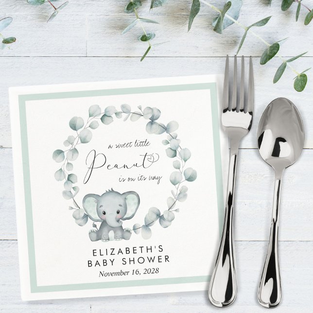 Cute Elephant Eucalyptus Baby Shower Pappersservett (Skapare uppladdad)