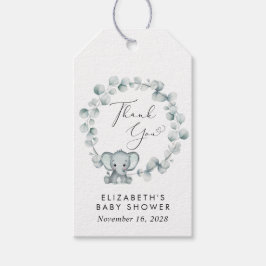 Cute Elephant Eucalyptus Baby Shower Tack Presentetikett