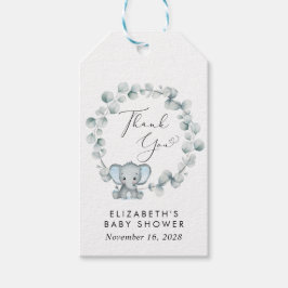 Cute Elephant Eucalyptus Pojke Shower Tack Presentetikett