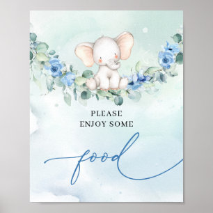 Cute elephant eucalyptus wand and blåa blommor foo poster
