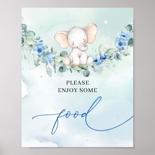 Cute elephant eucalyptus wand and blåa blommor foo poster (Framsidan)