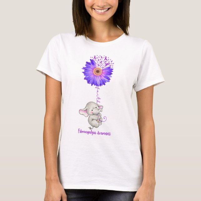 Cute Elephant Faith Kärlek Fibromyalgia Awareness T Shirt (Framsida)