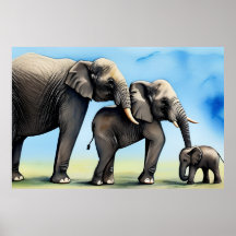 Cute Elephant Family Watercolor