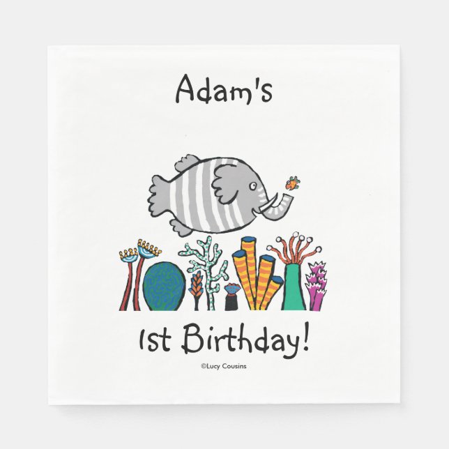 Cute Elephant Fish Scene med koral Pappersservett (Framsidan)