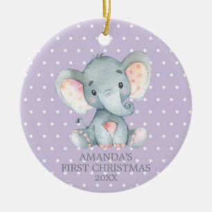 Cute Elephant Flicka Lila första jul Julgransprydnad Keramik