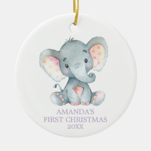 Cute Elephant Flicka Lila första jul Julgransprydnad Keramik