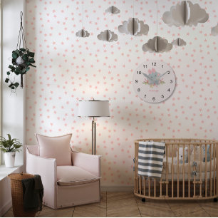 Cute Elephant Flicka Monogram Rund Klocka
