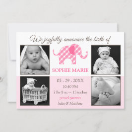 Cute Elephant Flicka Photo Birth Notice Meddelande