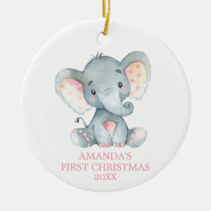 Cute Elephant Flicka Rosa första jul Julgransprydnad Keramik