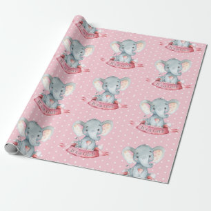 Cute Elephant Flicka Rosa och Grått Presentpapper