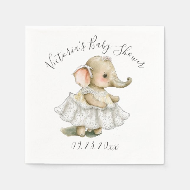 Cute Elephant Flicka Shower Napkins Pappersservett (Framsidan)