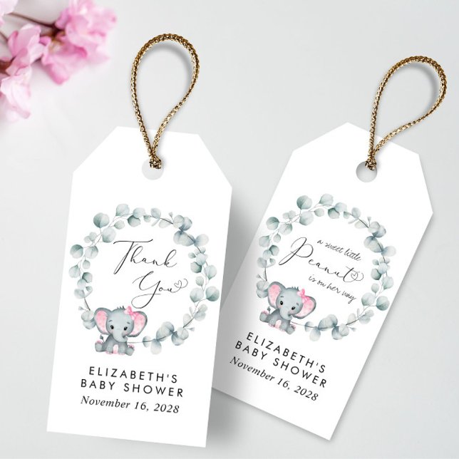 Cute Elephant Flicka Shower Tack Presentetikett (Skapare uppladdad)