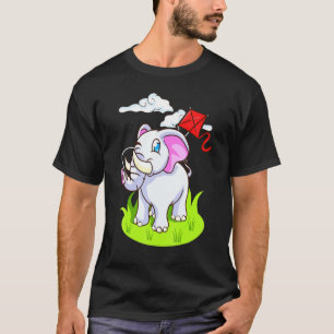 Cute Elephant Flies Kite Animals Kids Manar Women T Shirt