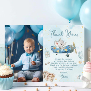 Cute Elephant Flygplan Äventyr Birthday-foto Tack Kort
