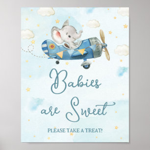Cute Elephant Flygplan Äventyr Blue Baby Trets Poster