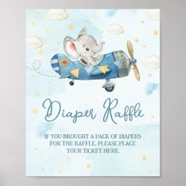 Cute Elephant Flygplan Äventyr Blue Diaper Raffle Poster