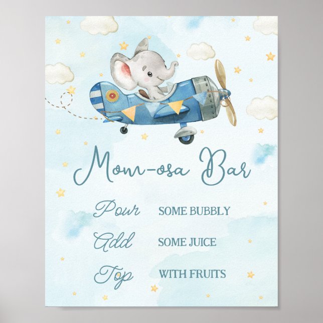 Cute Elephant Flygplan Äventyr Blue Momosa Pub Poster (Framsidan)