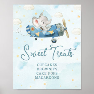 Cute Elephant Flygplan Äventyr Blue Sweet Trets Poster