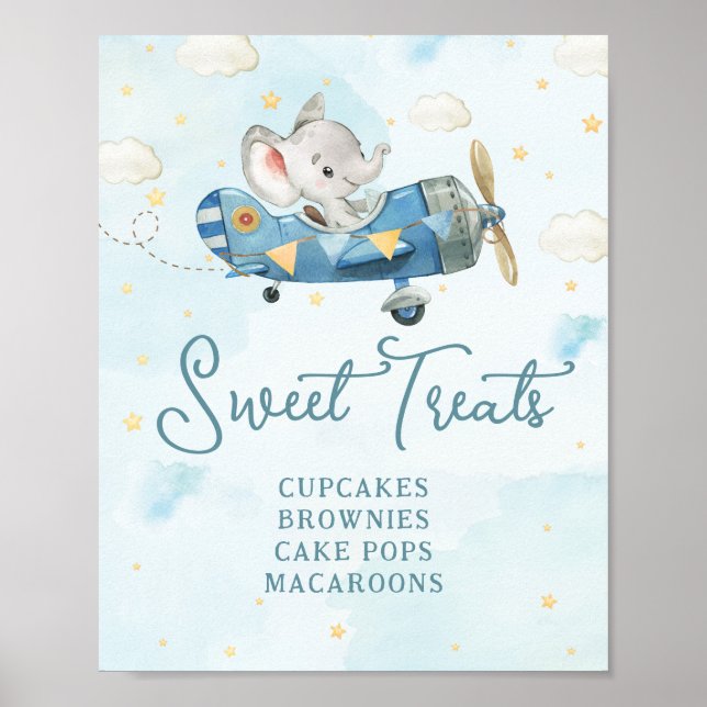 Cute Elephant Flygplan Äventyr Blue Sweet Trets Poster (Framsidan)