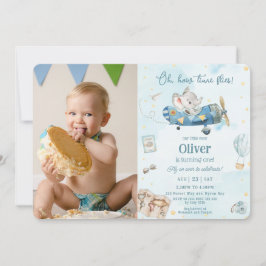 Cute Elephant Flygplan Äventyr Time flyger på föde Inbjudningar