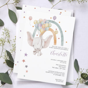 Cute Elephant Flytande med babyskor av ballonger Inbjudningar