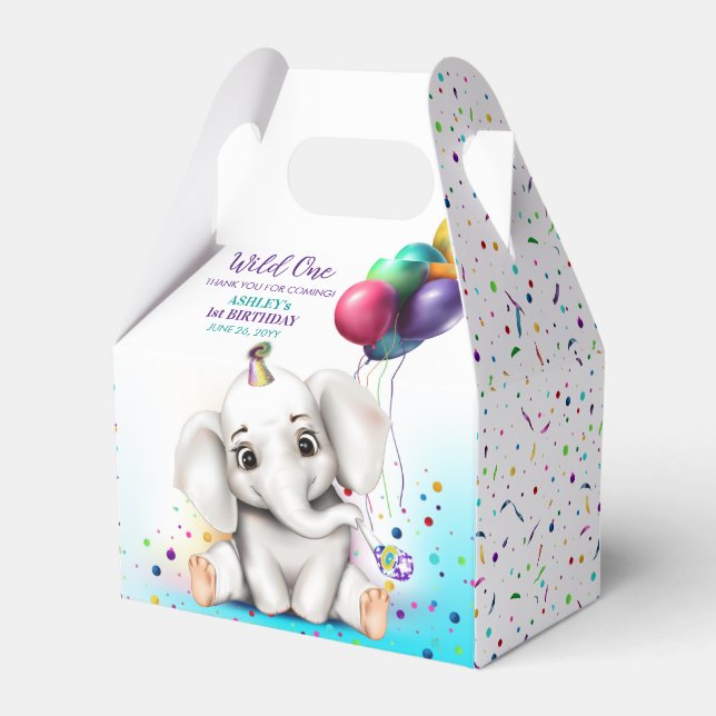 Cute Elephant Födelsedagsfest Presentaskar (Framsidan Sidan)
