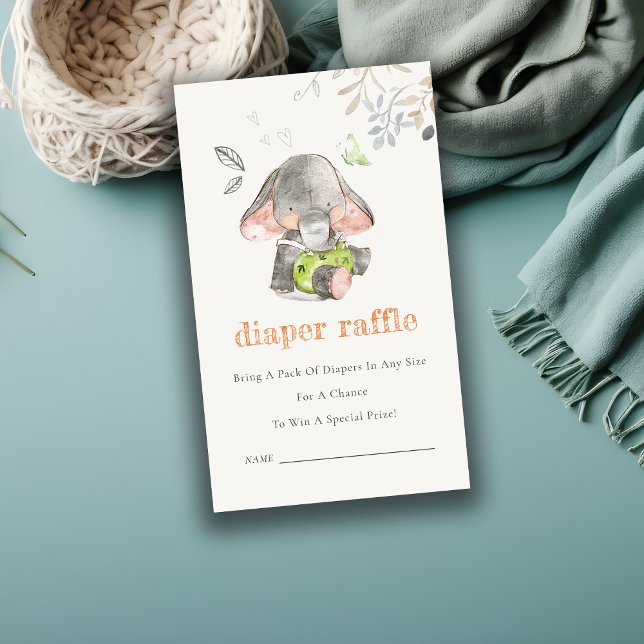 Cute Elephant Foliage Diaper Raffle Baby Shower Tilläggskort (Skapare uppladdad)