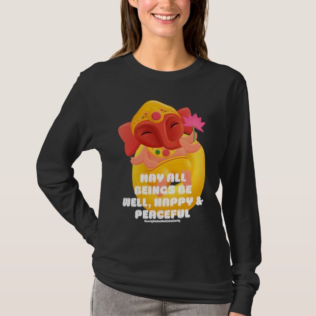 Cute Elephant Ganesha Peace Lotus Loving Kindness  T Shirt (Framsida)
