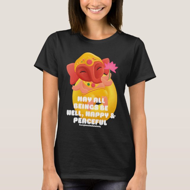 Cute Elephant Ganesha Peace Lotus Loving Kindness  T Shirt (Framsida)