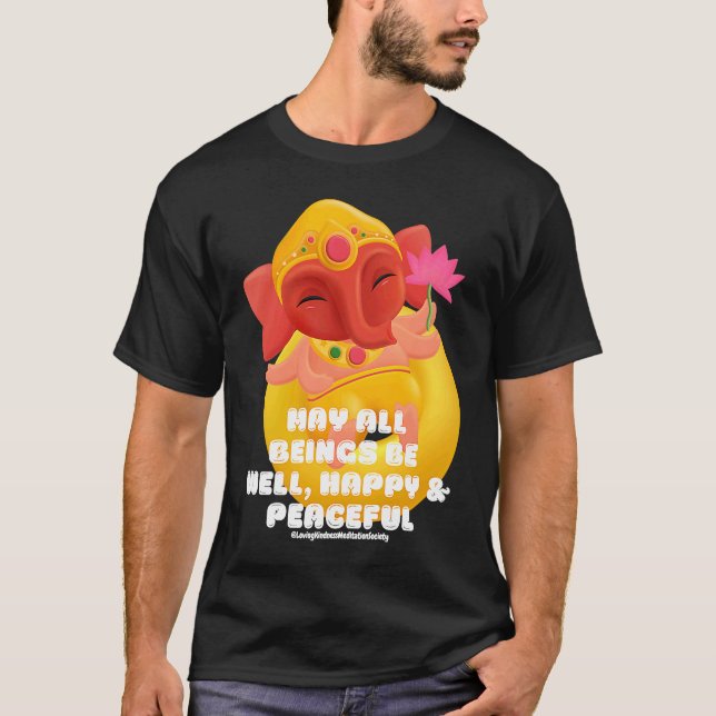 Cute Elephant Ganesha Peace Lotus Loving Kindness  T Shirt (Framsida)